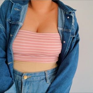 Pink and white striped tube top